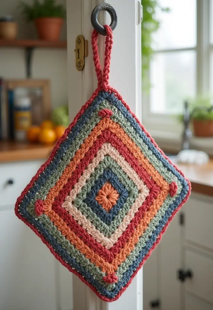 30 Kitchen-Ready Crochet Pot Holders Free Pattern with Modern and Vintage Styles - 25. Patchwork Diamond Crochet Pot Holder