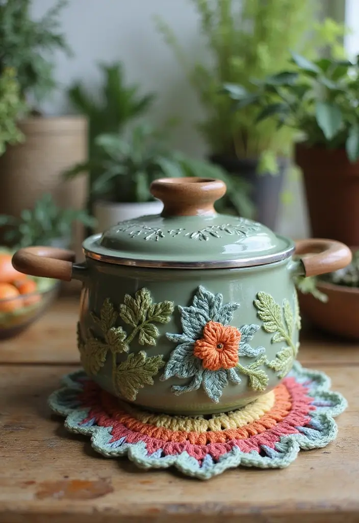 30 Kitchen-Ready Crochet Pot Holders Free Pattern with Modern and Vintage Styles - 27. Nature-Inspired Crochet Pot Holder