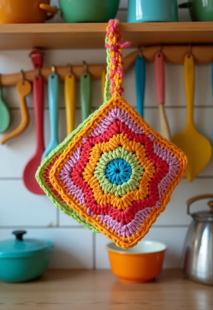 30 Kitchen-Ready Crochet Pot Holders Free Pattern with Modern and Vintage Styles - 6. Bright and Bold Crochet Pot Holder