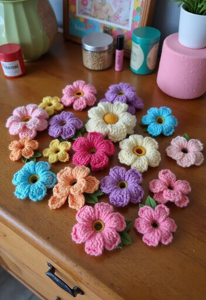 30 Must-Try Crochet Patterns for Beginners: Eco-Friendly Edition - 28. Crochet Flower Clips