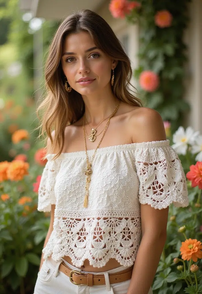 30 Stylish Summer Fashion from Crochet Summer Tops Free Patterns - 3. Off-the-Shoulder Crochet Tops
