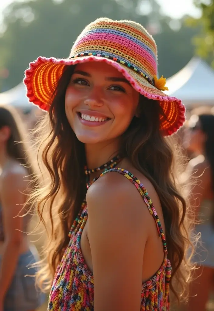 30 Trendy Crochet Bucket Hat Free Patterns You’ll Want to Make and Wear - 18. Festival-Inspired Crochet Bucket Hat