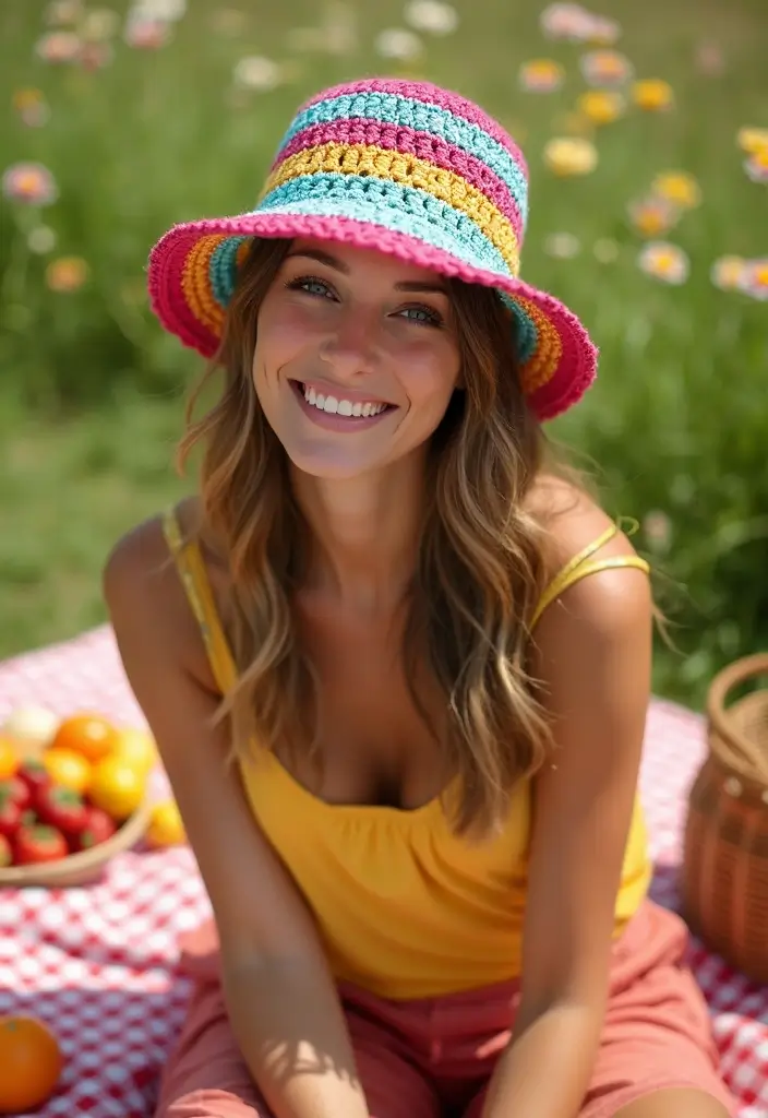 30 Trendy Crochet Bucket Hat Free Patterns You’ll Want to Make and Wear - 2. Striped Crochet Bucket Hat