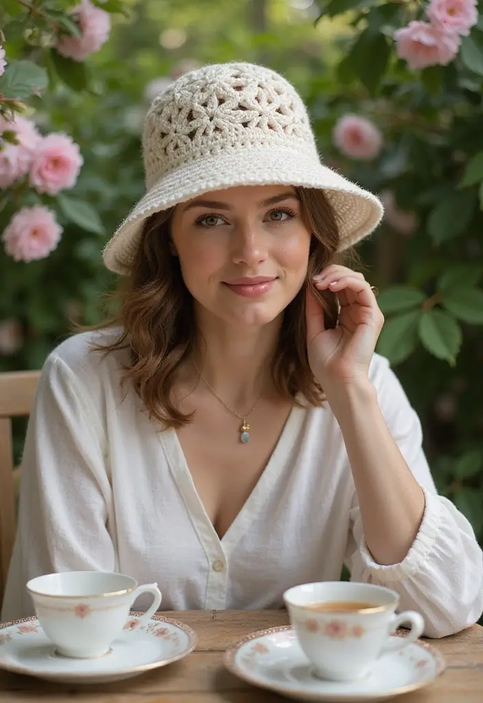 30 Trendy Crochet Bucket Hat Free Patterns You’ll Want to Make and Wear - 23. Dainty Crochet Bucket Hat