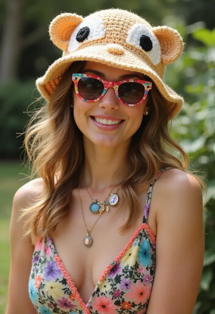 30 Trendy Crochet Bucket Hat Free Patterns You’ll Want to Make and Wear - 24. Animal Face Bucket Hat