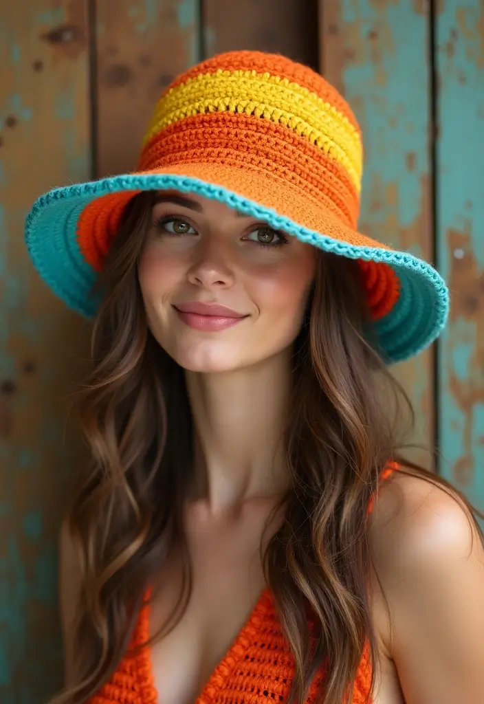 30 Trendy Crochet Bucket Hat Free Patterns You’ll Want to Make and Wear - 4. Retro Color Block Bucket Hat