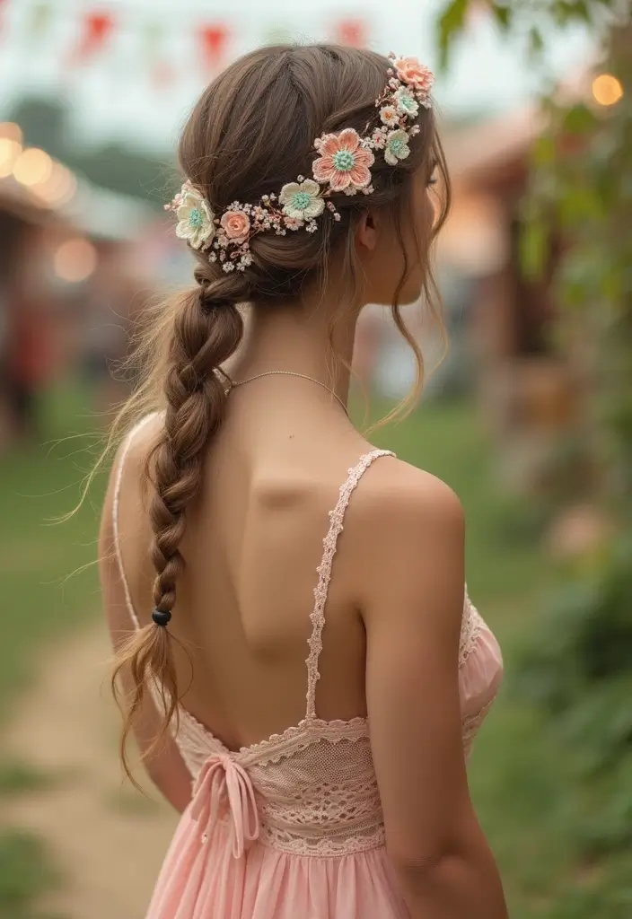 30 Trendy Looks Featuring Half Braids Half Crochet Hairstyles - 20. Romantic Loose Braid with Crochet Embellishments