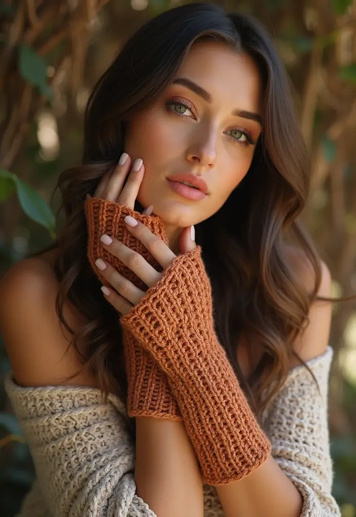 30 Warm & Stylish Crochet Fingerless Gloves Free Pattern - 11. Earthy Tones