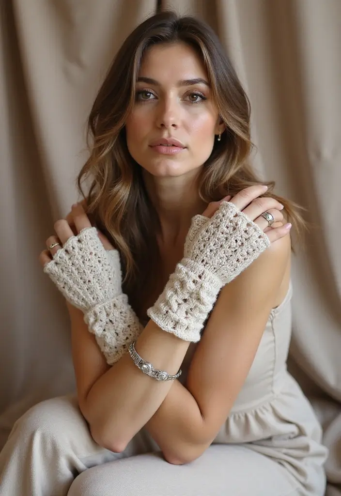 30 Warm & Stylish Crochet Fingerless Gloves Free Pattern - 16. Chic Neutral Palette
