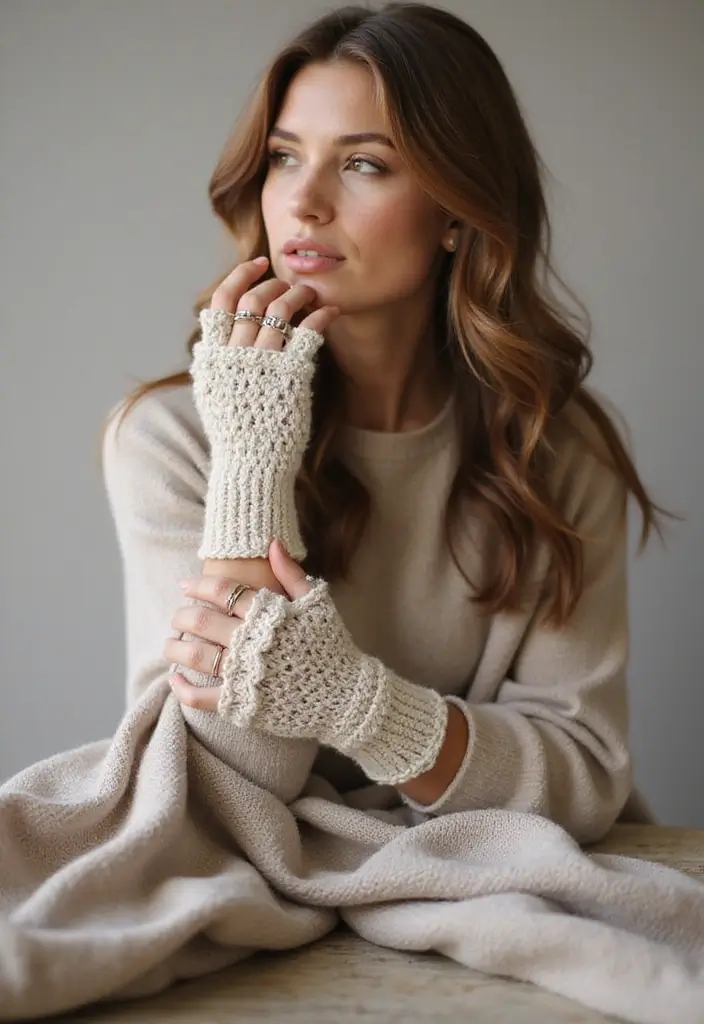 30 Warm & Stylish Crochet Fingerless Gloves Free Pattern - 19. Classic Colors