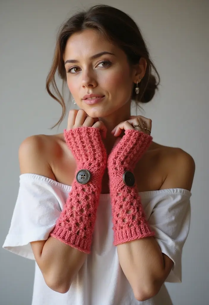 30 Warm & Stylish Crochet Fingerless Gloves Free Pattern - 24. Unique Closure Designs