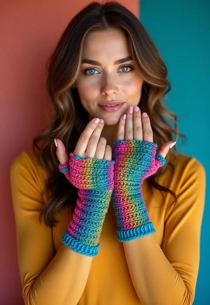 30 Warm & Stylish Crochet Fingerless Gloves Free Pattern - 29. Fun Prints