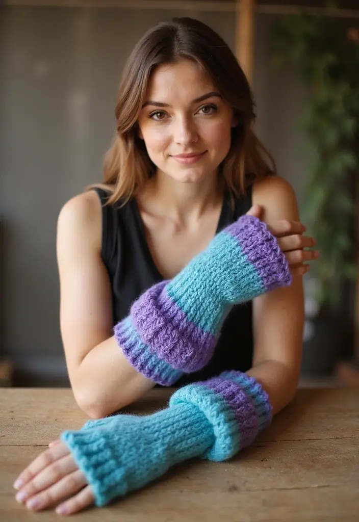 30 Warm & Stylish Crochet Fingerless Gloves Free Pattern - 5. Ombre Effect