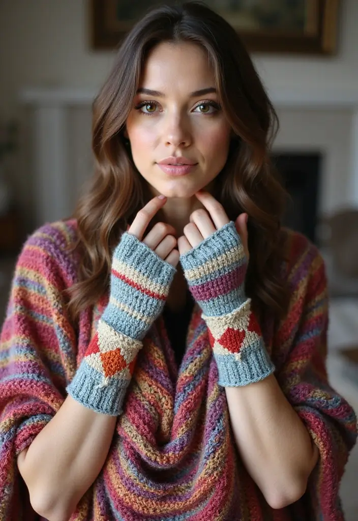 30 Warm & Stylish Crochet Fingerless Gloves Free Pattern - 9. Patterned Delight
