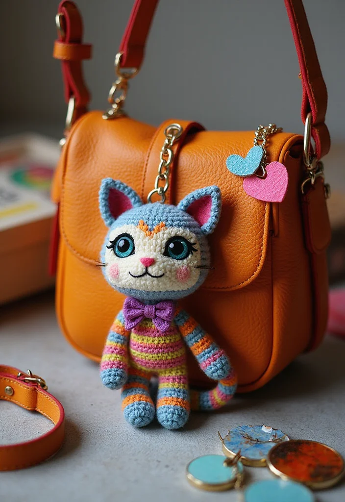 Cat Crochet Pattern Free: Friendly Guide for Crafting Cute Cats with 22 Creative Examples - 11. Cat Bag Charm