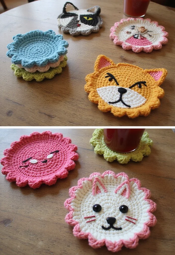 Cat Crochet Pattern Free: Friendly Guide for Crafting Cute Cats with 22 Creative Examples - 14. Cat Coasters