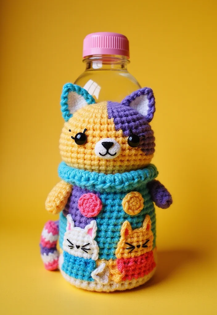 Cat Crochet Pattern Free: Friendly Guide for Crafting Cute Cats with 22 Creative Examples - 21. Cat Water Bottle Holder
