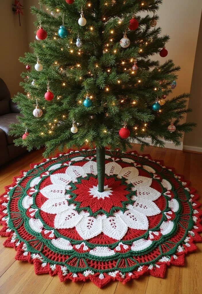 Christmas Crochet Patterns Free: Festive Guide for Handmade Decor with 22 Inspiring Creations - 2. Crochet Christmas Tree Skirt