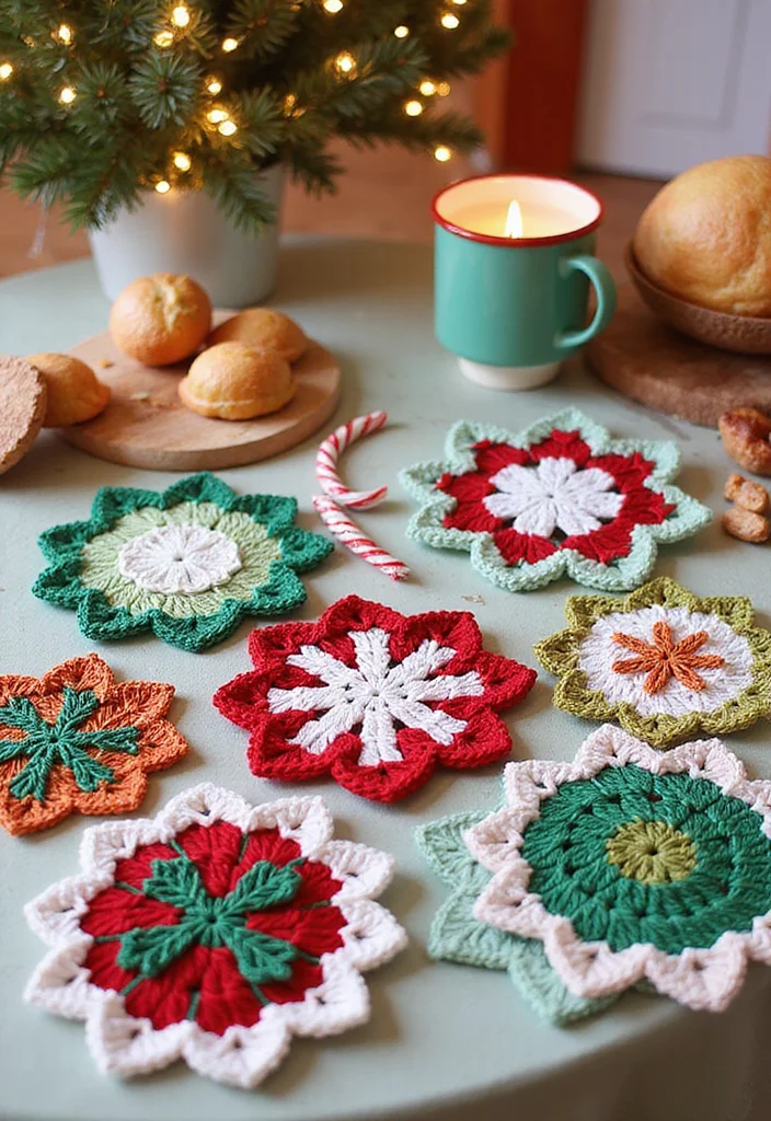 Christmas Crochet Patterns Free: Festive Guide for Handmade Decor with 22 Inspiring Creations - 21. Crochet Holiday Coasters