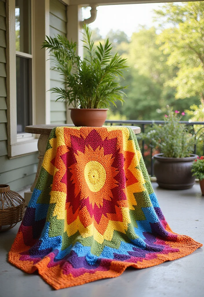 Crochet Afghan Patterns Free: Ultimate Guide for Cozy and Colorful Afghans with 22 Delightful Ideas - 16. Sunburst Afghan