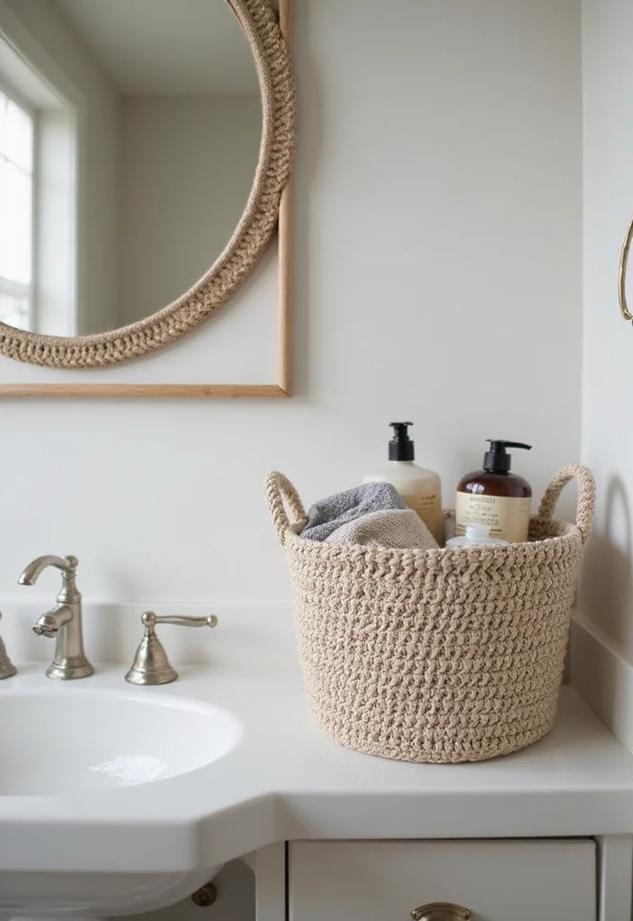Crochet Basket Pattern Free: How to Make Practical and Stylish Baskets with 22 Visual Examples - 20. Crochet Basket for the Bathroom: Functional and Chic