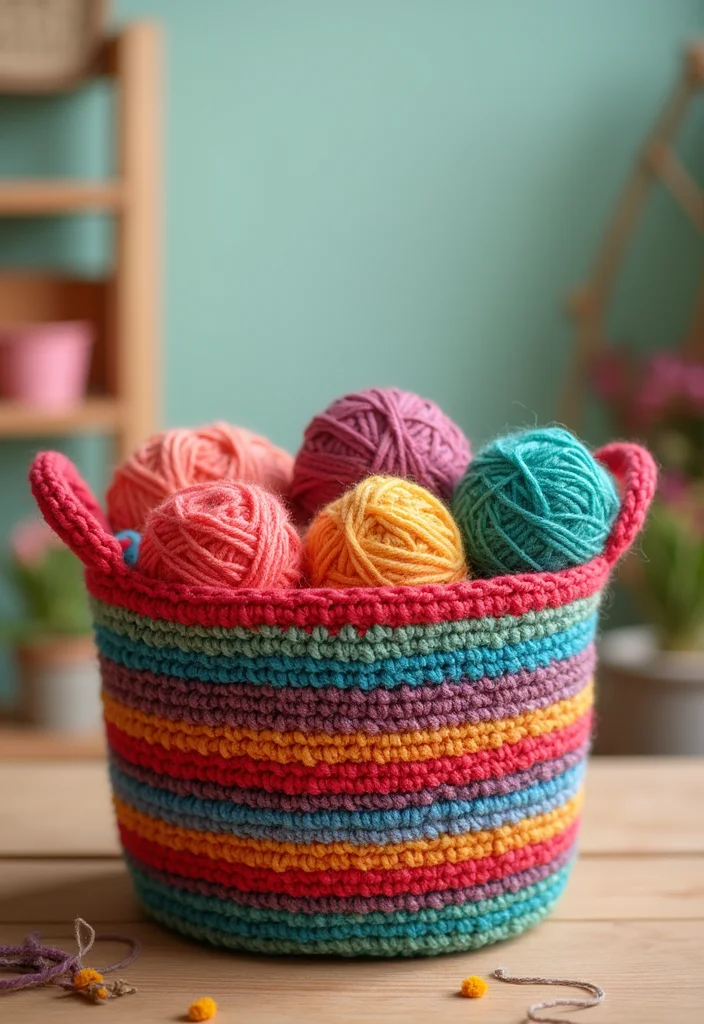 Crochet Basket Pattern Free: How to Make Practical and Stylish Baskets with 22 Visual Examples - 6. Multi-Colored Crochet Basket: Playful and Fun