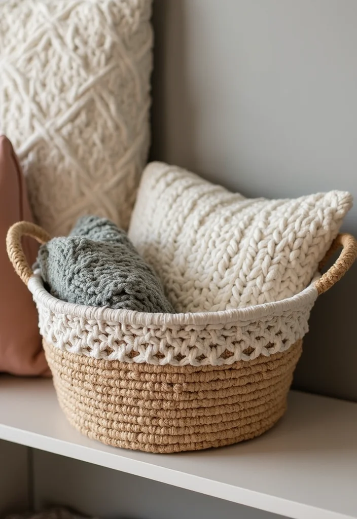 Crochet Basket Pattern Free: How to Make Practical and Stylish Baskets with 22 Visual Examples - 7. Woven Crochet Basket: A Unique Texture