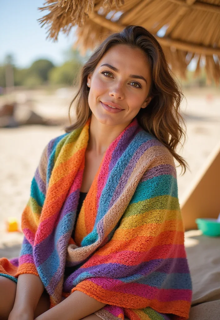 Crochet Beach Cover Up: Stylish Guide to Summer Projects with 22 Lovely Examples - 2. Rainbow Waves Wrap