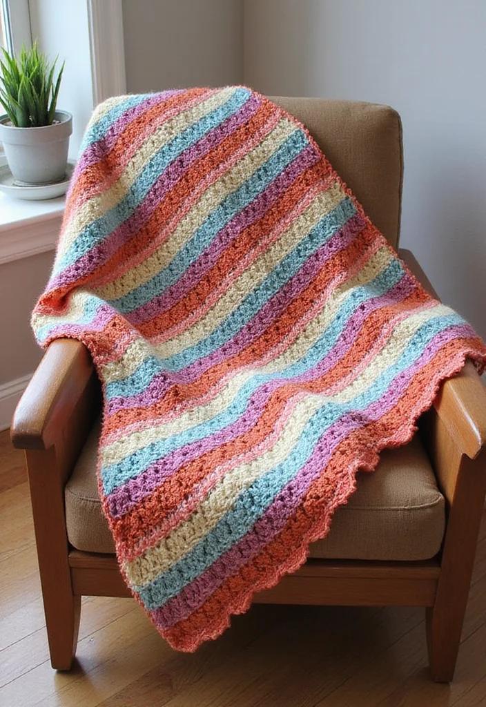 Crochet Blanket Patterns Free: Ultimate Guide for Cozy Blankets with 22 Beautiful Examples - 17. The Striped Crochet Blanket