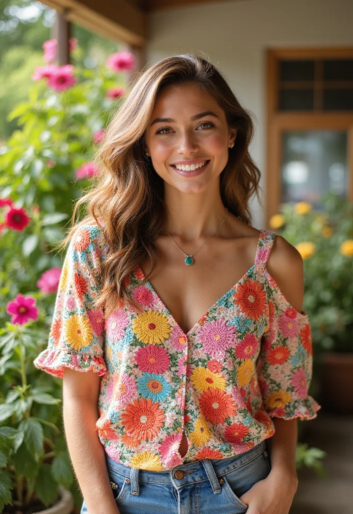 Crochet Blouse Free Pattern: Stylish Guide to Handmade Tops with 22 Elegant Designs - 19. Colorful Summertime Blouse