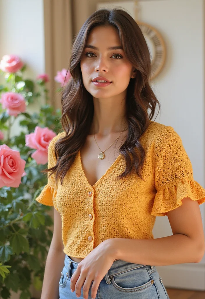 Crochet Blouse Free Pattern: Stylish Guide to Handmade Tops with 22 Elegant Designs - 7. Ruffled Sleeve Blouse