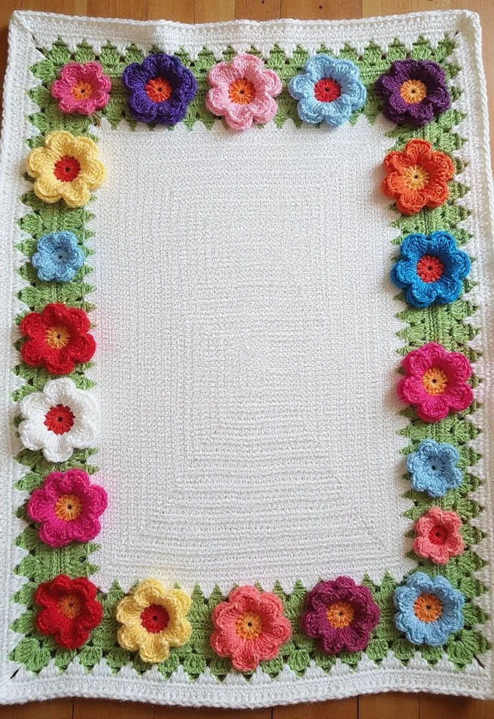 Crochet Borders for Blankets: Guide to Beautiful Edges with 22 Inspiring Ideas - 14. Flower Border