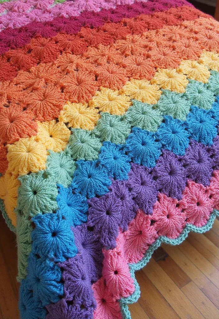 Crochet Borders for Blankets: Guide to Beautiful Edges with 22 Inspiring Ideas - 16. Rainbow Edge