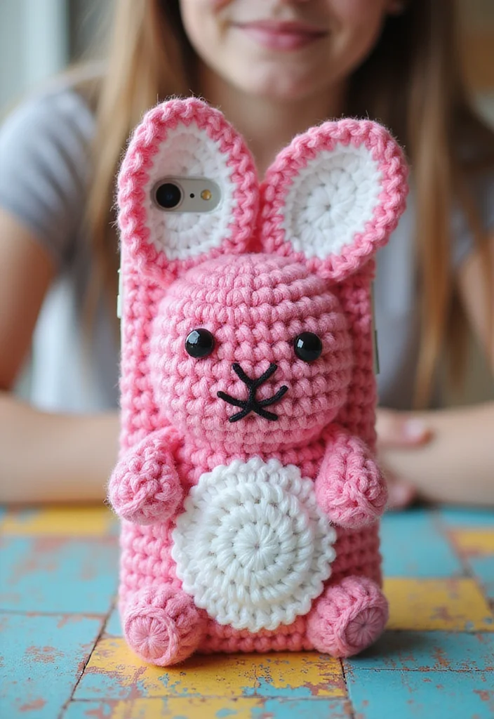 Crochet Bunny Pattern Free: Fun Guide for Adorable Bunny Projects with 22 Cute Designs - 20. Bunny Phone Case