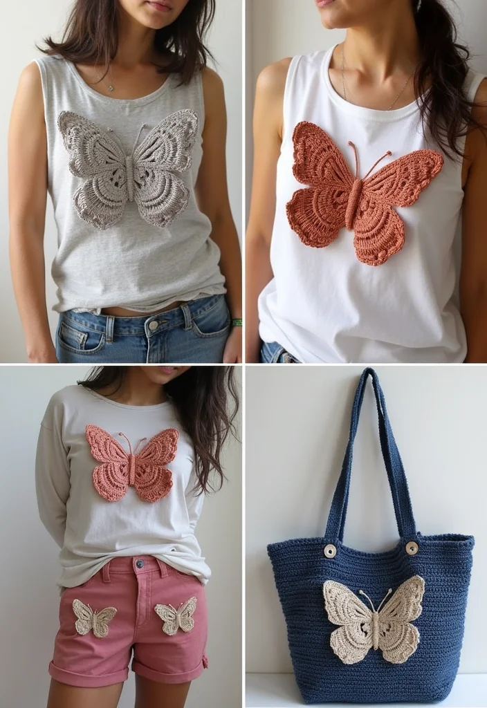 Crochet Butterfly Free Pattern: Easy Guide to Elegant Butterfly Creations with 22 Ideas - 15. Butterfly Appliqué for Clothing