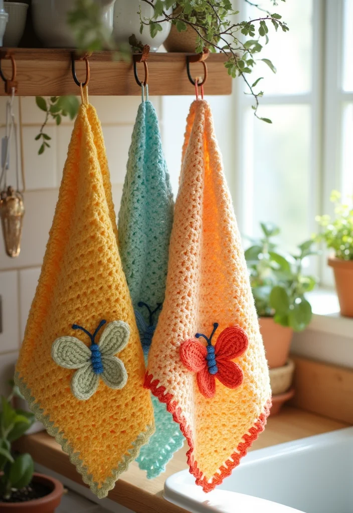 Crochet Butterfly Free Pattern: Easy Guide to Elegant Butterfly Creations with 22 Ideas - 18. Butterfly Tea Towels