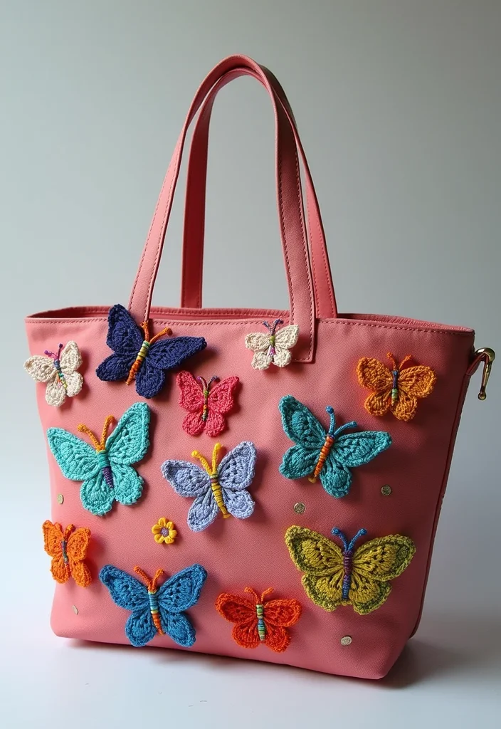Crochet Butterfly Free Pattern: Easy Guide to Elegant Butterfly Creations with 22 Ideas - 19. Butterfly Embellished Bags