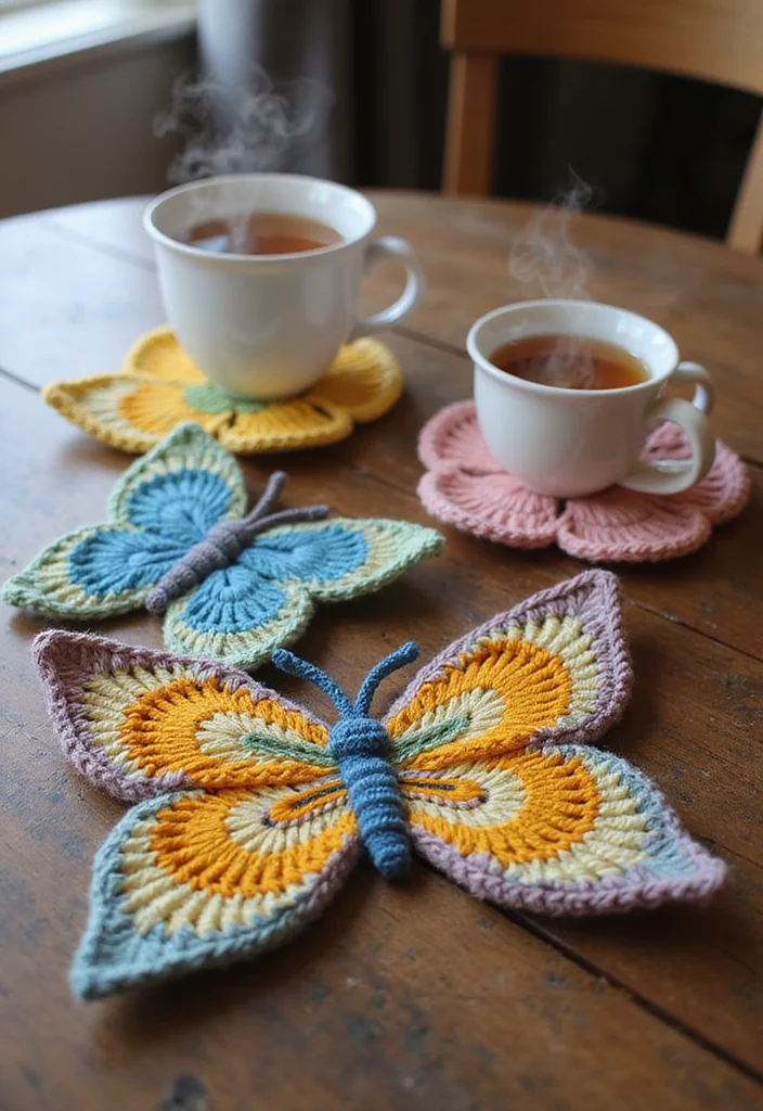 Crochet Butterfly Free Pattern: Easy Guide to Elegant Butterfly Creations with 22 Ideas - 3. Butterfly Coasters