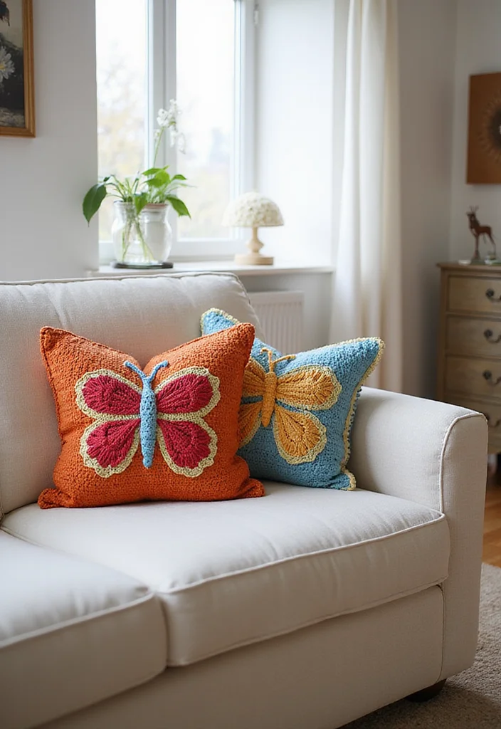 Crochet Butterfly Free Pattern: Easy Guide to Elegant Butterfly Creations with 22 Ideas - 4. Crochet Butterfly Pillows
