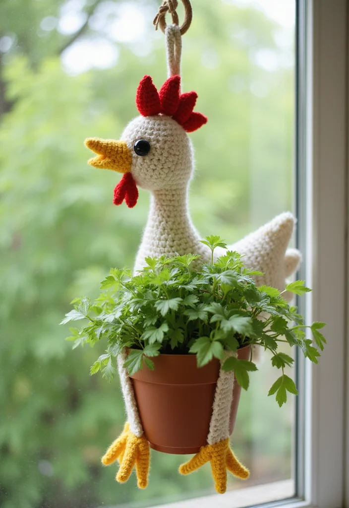Crochet Chicken Pattern Free: Step-by-Step Guide to Adorable Chicken Projects - 8. Crochet Chicken Plant Hanger