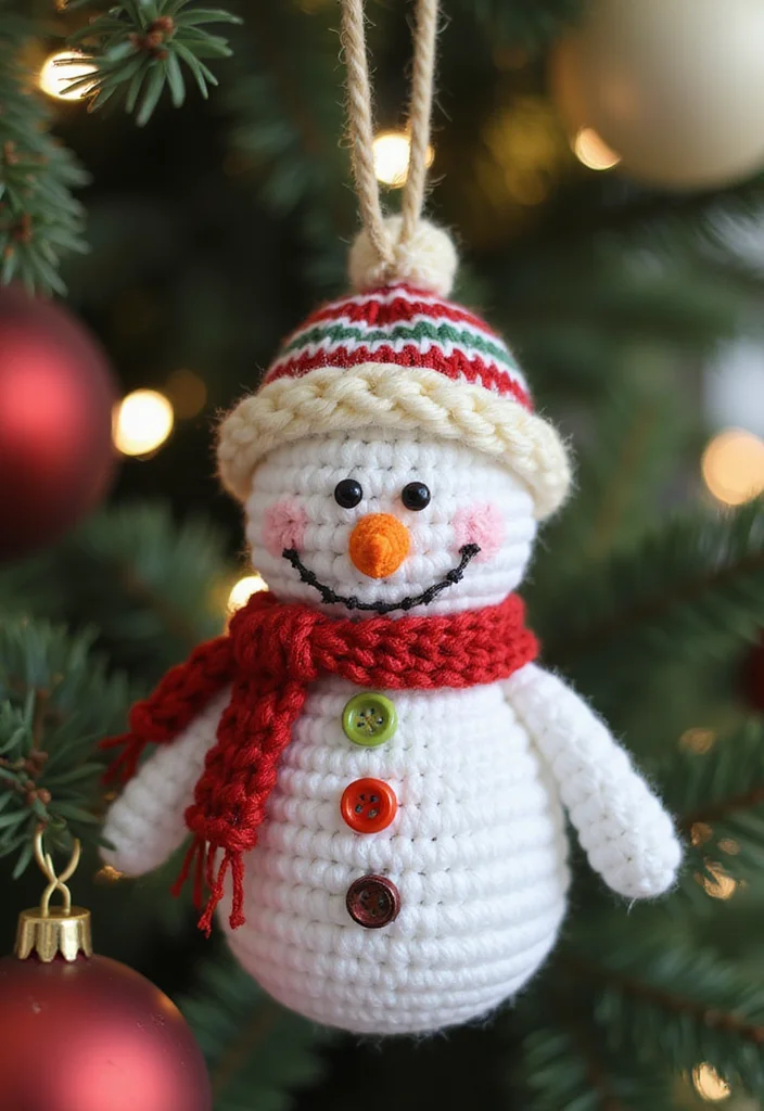Crochet Christmas Ornaments Free: Festive Guide to Handmade Decorations with 22 Creative Designs - 1. Adorable Crochet Snowman Ornament