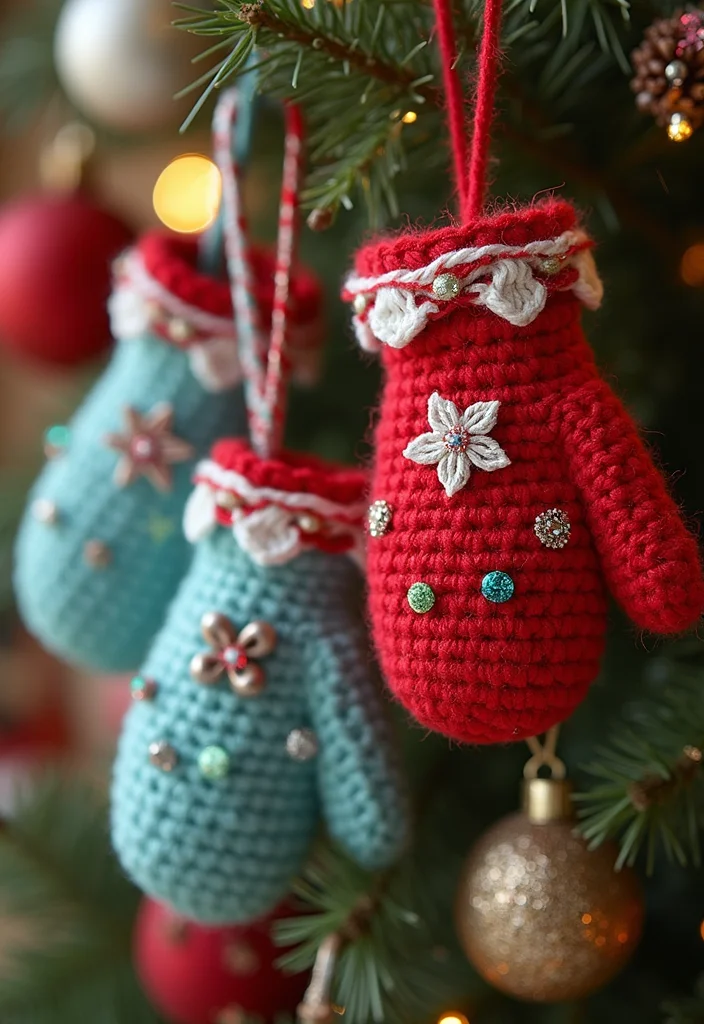 Crochet Christmas Ornaments Free: Festive Guide to Handmade Decorations with 22 Creative Designs - 10. Cozy Crochet Mitten Ornaments