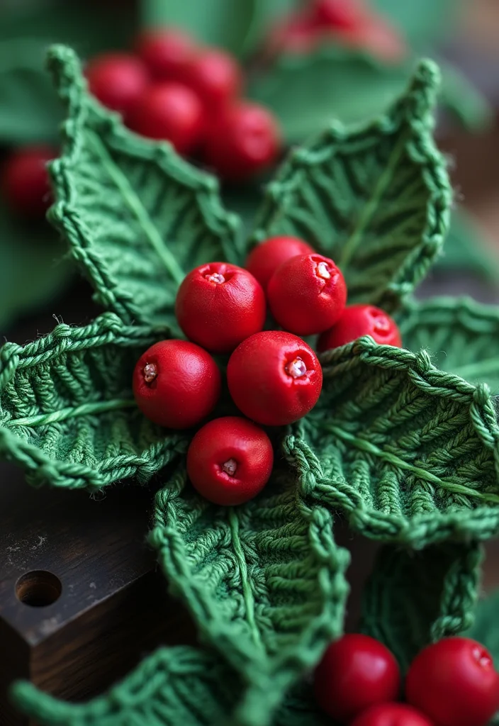 Crochet Christmas Ornaments Free: Festive Guide to Handmade Decorations with 22 Creative Designs - 14. Crochet Holly Leaves and Berries