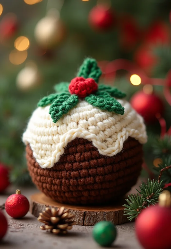 Crochet Christmas Ornaments Free: Festive Guide to Handmade Decorations with 22 Creative Designs - 16. Fun Crochet Christmas Pudding
