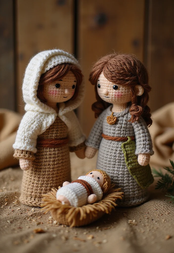 Crochet Christmas Ornaments Free: Festive Guide to Handmade Decorations with 22 Creative Designs - 18. Crochet Nativity Scene Figures