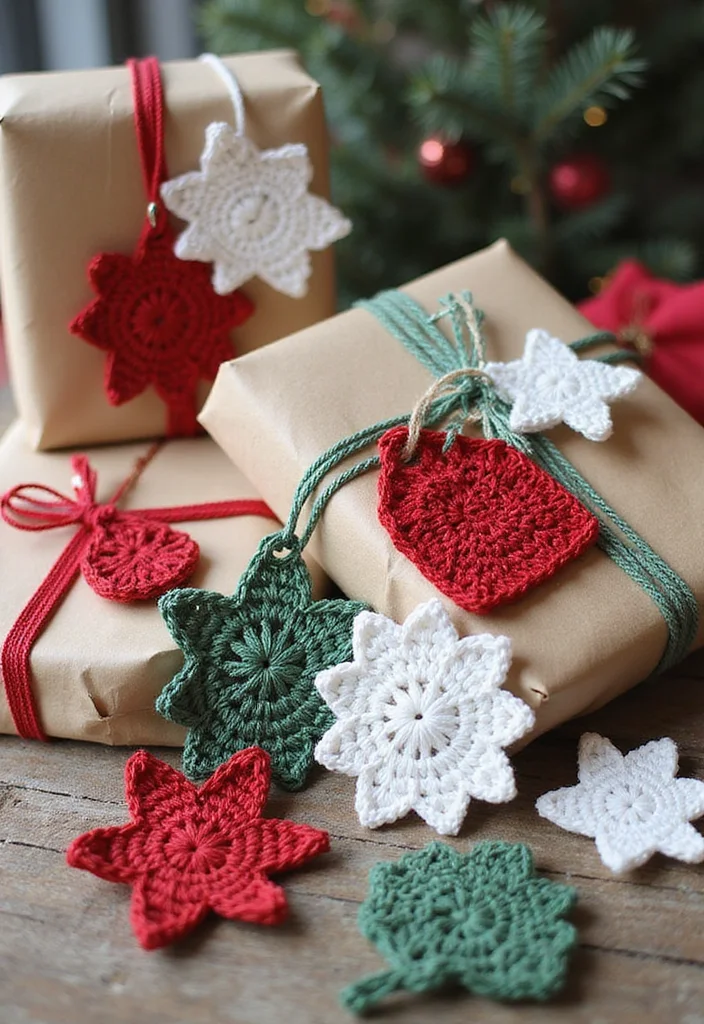 Crochet Christmas Ornaments Free: Festive Guide to Handmade Decorations with 22 Creative Designs - 21. Creative Crochet Holiday Gift Tags