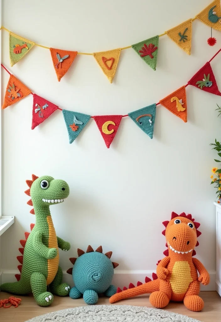 Crochet Dinosaur Pattern Free: Fun Guide for Prehistoric Projects with 22 Cute Designs - 11. Colorful Dino Bunting