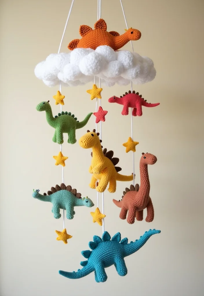 Crochet Dinosaur Pattern Free: Fun Guide for Prehistoric Projects with 22 Cute Designs - 12. Dinosaur Nursery Mobile