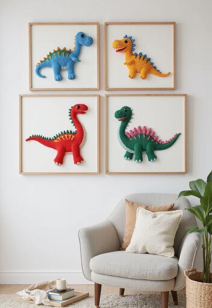 Crochet Dinosaur Pattern Free: Fun Guide for Prehistoric Projects with 22 Cute Designs - 13. Dino Wall Art