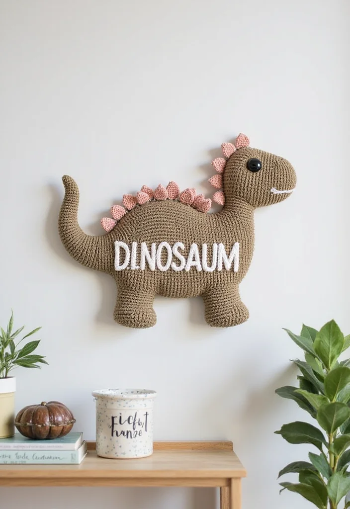Crochet Dinosaur Pattern Free: Fun Guide for Prehistoric Projects with 22 Cute Designs - 14. Personalized Dino Name Plaque